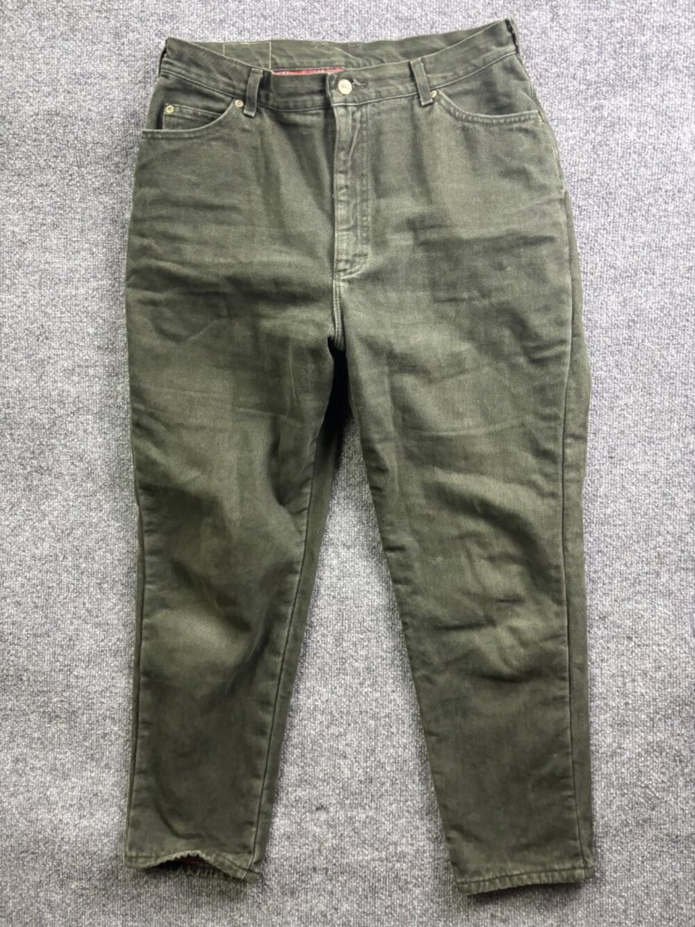Vintage LL Bean Flannel Lined Jeans Womens 18 Green‎ High Rise USA Tapered